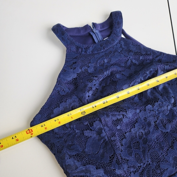 DressyStar Womens Halter Floral Lace Hi-Lo Party Dress Navy M Blue Sleeveless - Picture 10 of 14